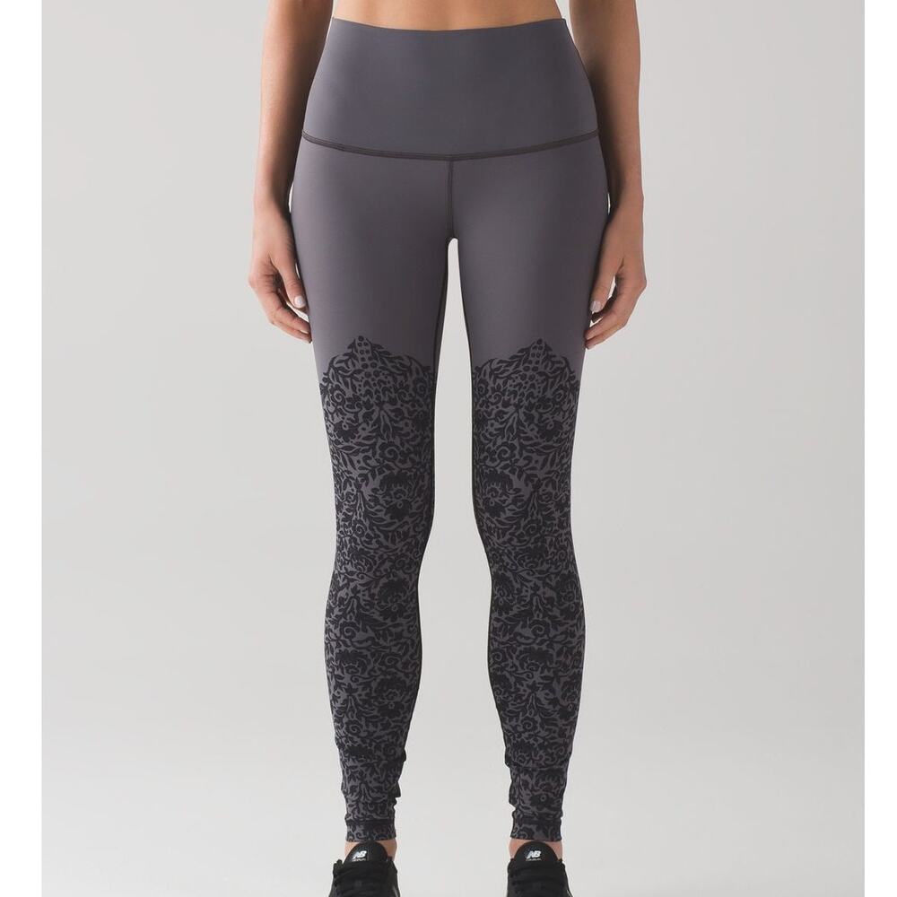 Lululemon Wunder Under Pant Hi-Rise Ooh-la-lace Black/Carbon Women's Size 2 EUC